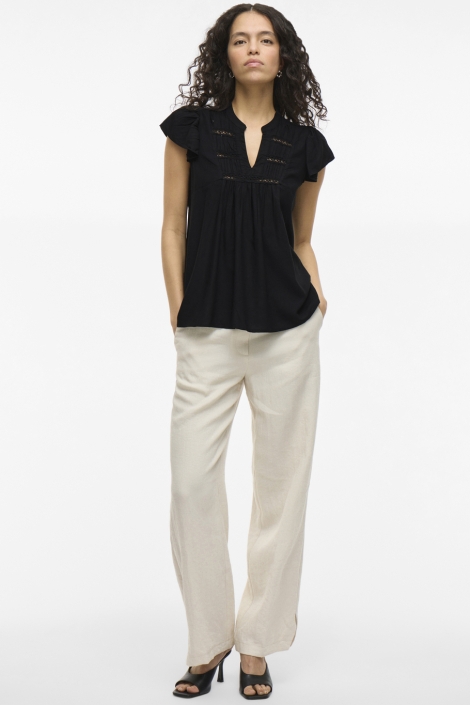 Vila vivisia v-neck c/s pleated top/tes